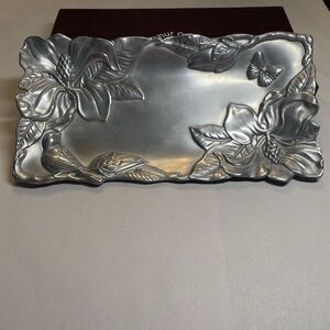 VTG 2000 Arthur Court Tray W/Magnolia, Bird &‎ Butterfly  Silver With Box 11 X6